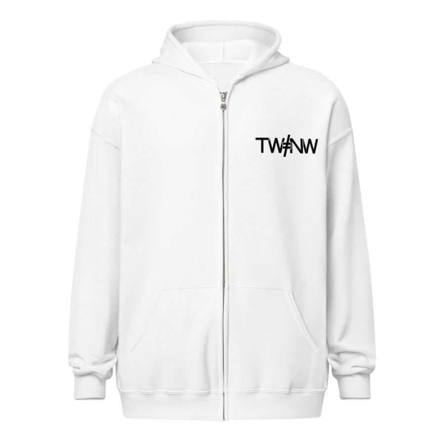 Zip Hoodie — White — Pocket